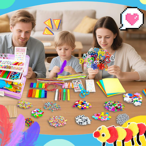 1100+ Set, 3 4-8, 8-12, SMILESSKIDDO Arts Craft Supplies for Kids - PCS Toddler DIY Craft Art Supply Portable Layered