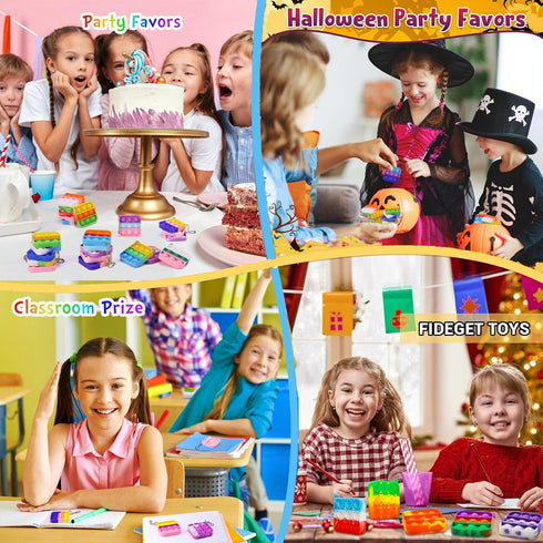 200 Pack Mini Pop Keychain Fidget Toys Square Sensory Stress Relief Toy Bulk for Kids & Adults | Party Favors, Goodie