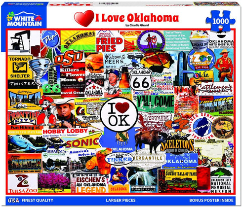 White Mountain 1000 Piece Jigsaw Puzzle, Vintage Advertisement I Love Oklahoma