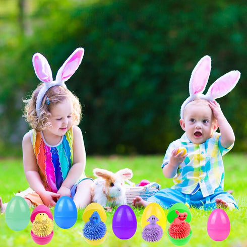 24 Pack Prefilled Easter Eggs with Bunny Stretchy Strings Sensory Fidget Toys Inside Great for Kids Aduts Toddlers