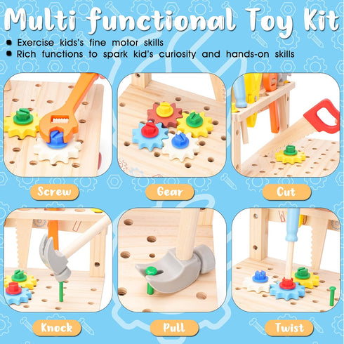 Set, Set 3 3 4 5 REXBETI Kids Tool Wooden Toddler Tool with Apron, Toddler Tool Bench, Educational Montessori Toys