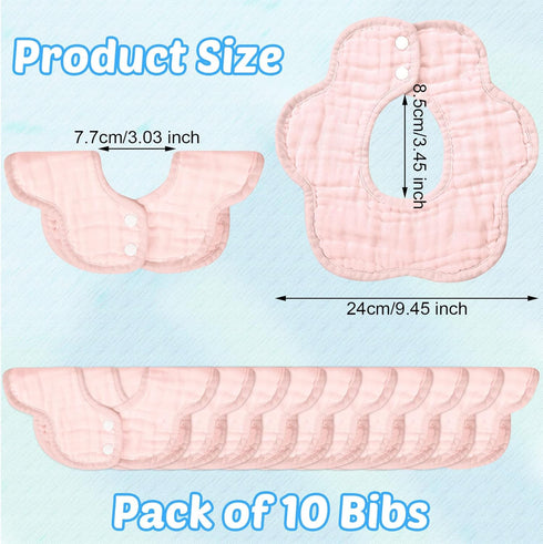 Geyoga 10 Pcs Baby Bibs, 360° Rotate Bandana Muslin Drool Bibs, Petal Bibs, Burp Gauze Cloths, Absorbent