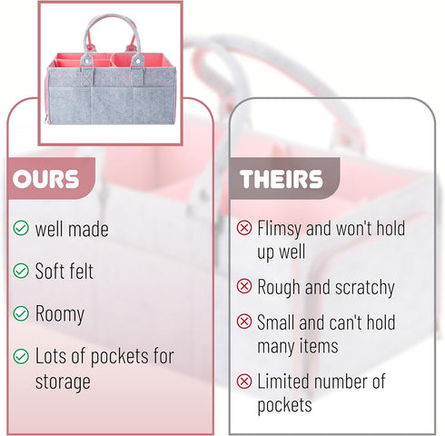 Mr. Pen Baby Diaper Caddy Organizer, Pink Inside, Portable Diaper Organizer for Changing Table, Nursery, Car, Baby Caddy