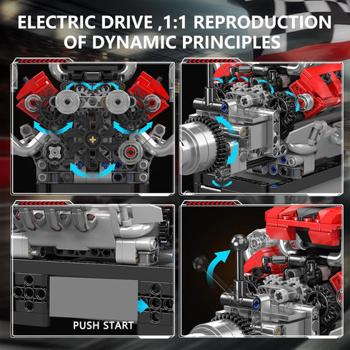 10204 V8 Sets, V8 8-Cylinder Adults/14+(750+PCS) Mould King Engine Building Blocks Engine Model kit That Run, Build