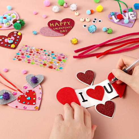 Valentine's Day Crafts for Kids - 361PCS DIY Heart Craft Set, 108 Hearts, 50 Googly Eyes, 60 Pom Poms, Craft Supplies