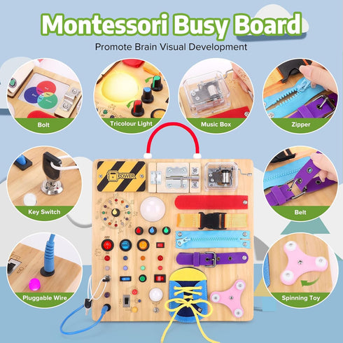 Toddler Busy Board | Montessori Toys for 1-3 Year Old Boys | Sensory Travel Learning Activities Gift