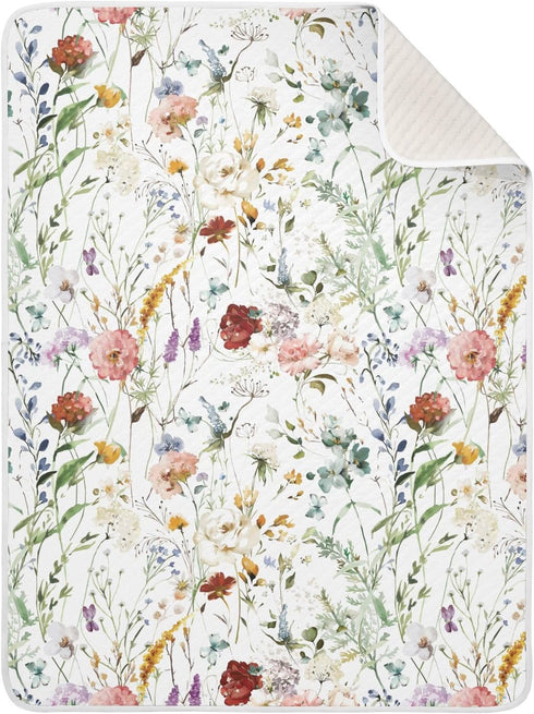 SDMKA Baby Blankets for Boys Girls Watercolor Wildflower Super Soft Warm Cozy Crib