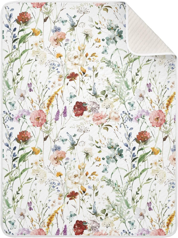 SDMKA Baby Blankets for Boys Girls Watercolor Wildflower Super Soft Warm Cozy Crib