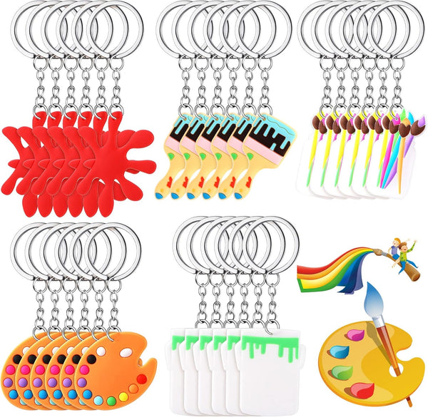 Tudomro Art Paint Party Favors Keychain, Paint Splatter Palette Brush Keychain for Kids