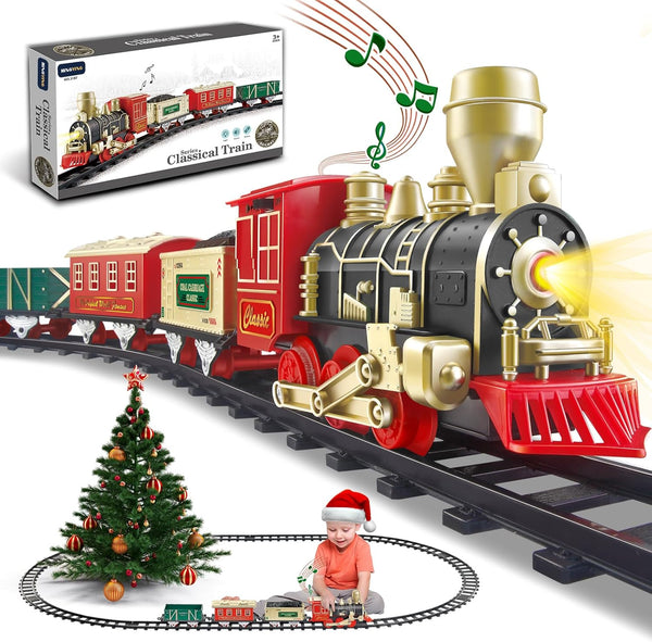 Classic Electric Train Set for Toddlers 3-8 Battery Operated Push-Button Train with