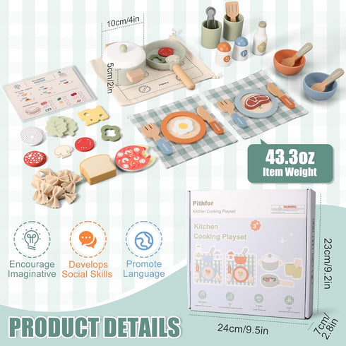Set, Set 3 4 5 Pithfor Wooden Play Cooking Pretend Play Kitchen Accessories Toys for Kids Toddlers, Including Play