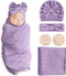 AQOKKA Newborn Receiving Blanket with Bow Hat Headband Wooden Card Set Wheat-Pattern