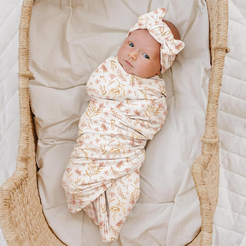 Set Konssy Baby Girl Newborn Receiving Blanket with Headband Baby Swaddle Nursery Swaddle Wrap