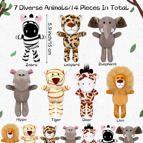 14 5.9 Inch Elcoho Pieces Safari Mini Jungle Animal Plush Toys Small Stuffed Forest Animals Plush Toys Keychain