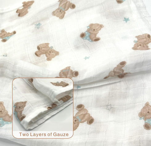 2-Pack 100% (47" 47"), American Baby Company Cotton Muslin Swaddle Blanket x Soft, Breathable & Lightweight, Teddy