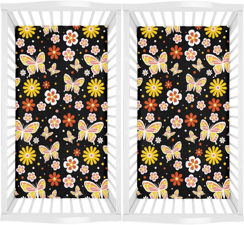 Psesaysky Butterfly Flowers Baby Fitted Crib Sheets Stretchy Crib Mattress Protector Neutral Toddler