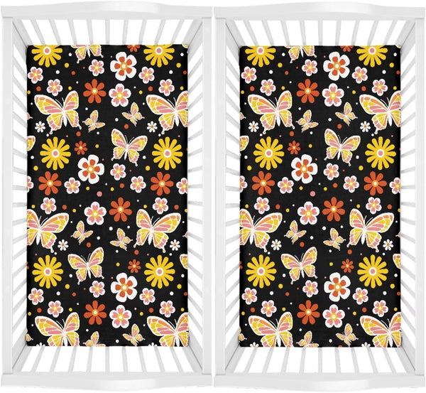 Psesaysky Butterfly Flowers Baby Fitted Crib Sheets Stretchy Crib Mattress Protector Neutral Toddler
