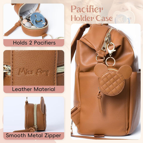 2 Miss Fong Pacifier Case with Clip & Cover, Holder Pod with Clasp, Holds Pacifiers or Nipple Shield (Diamond Brown)