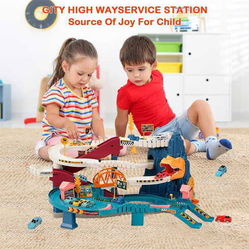 Set 12 3+(Dinosaur) Toy Car Ramp Track, Climbing Hills Railcar Colorful Vehicles Construction Play with Mini Racer Cars
