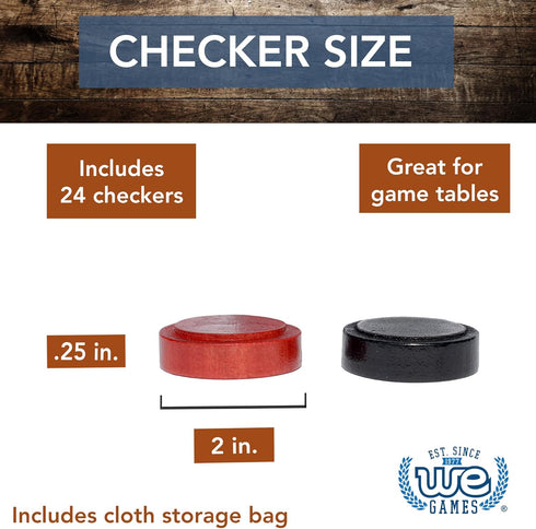WE Games Checkers Pieces Only - Wooden Checker Board Game Pieces, 24 Stackable Black and Red Player Pieces