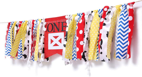 1st WAOUH Farm High Chair Banner - Birthday Party Theme Decoration, Fabric Garland Cake Smash Photo Prop, Souvenir