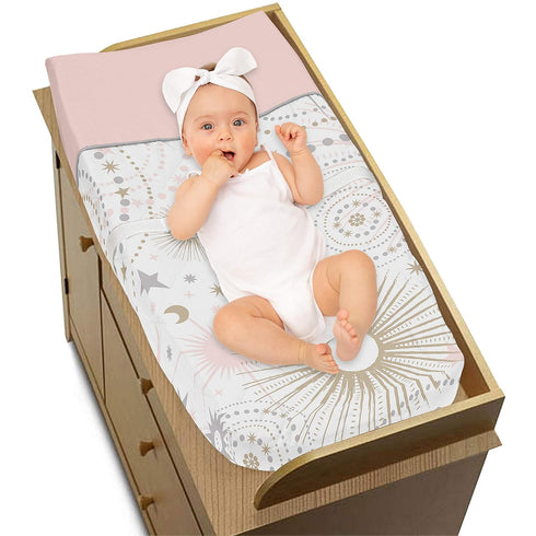 Sweet Jojo Designs Star and Moon Girl Baby Changing Pad Cover Infant Newborn Diaper Table Change Mat Sheet - Blush Pink
