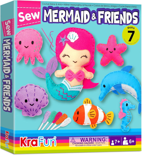 KRAFUN Mermaid Sea Animals Beginner Sewing Kit for Kids Art & Craft