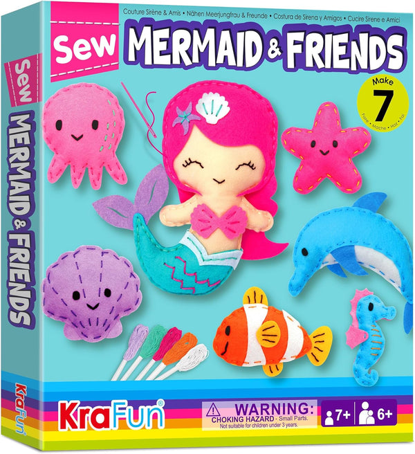 KRAFUN Mermaid Sea Animals Beginner Sewing Kit for Kids Art & Craft