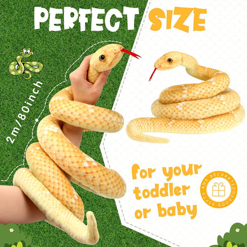 Giant Boa Constrictor Large Stuffed Animal Snake Giant Snake Plush Realistic Stuffed Snake Toy 80 Inch Lifelike Snake Gifts for Kids Birthday Party Prank Props (Yellow)