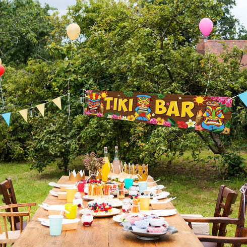 Blulu Hawaiian Luau Party Tiki Bar Banner, 15.7 x 72 Inch Tropical Scene Setters for Carnival Decorations