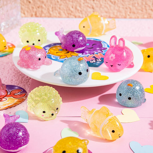28 JOYIN PCS Valentines Day Gift Cards with Glitter Mochi Squishy Toys, Cute Sea Animals Mochi to Squeeze, Stress