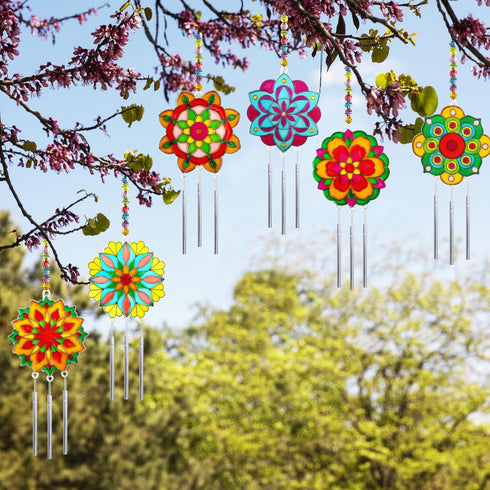 Ayhuhra 30 Sets Summer Mandala Suncatchers Wind Chimes Craft Kits DIY Window Art Suncatcher Mandala Flower Craft Art