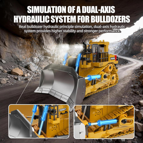 Bulldozer 9CH 2.4GHz Dozer 3-12 RC Toy with Metal Blade, Light and Sound, Remote Control Construction Truck, Tractor