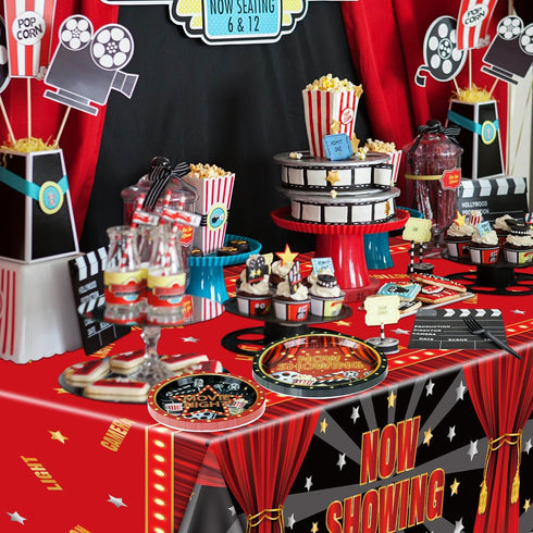 Movie Night Party Supplies for 20 Guests, Disposable Tableware Set with Now Showing Plates and Napkins