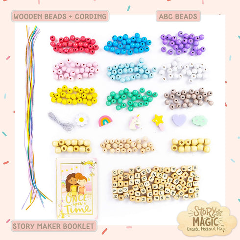 Story Magic Wooden ABC Bead Kit, 350+ Wooden Beads & Charms for Jewelry Making, Great for Kids Arts & Crafts