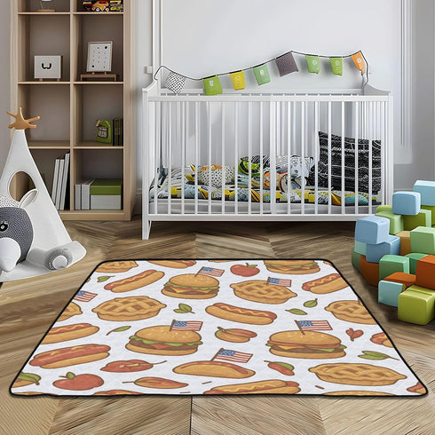 Caihoyu 50'' 50'' Standard Pattern Patriotic Food Soft Padded Baby Playmat for Floor Non-Toxic Kicking Mat for Babies
