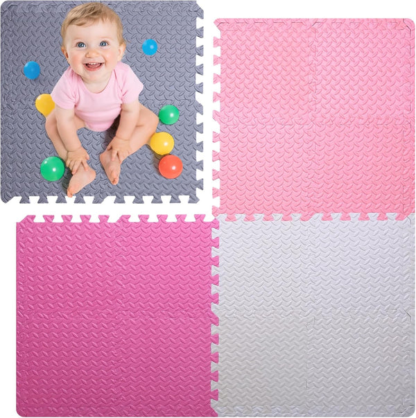 Coolcandy Baby Foam Play Mat 16Pcs with Edge Strips, 4 Colors Interlocking