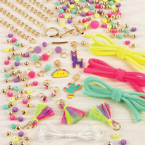 Make It Real: Neo-Brite Chains & Charms Kit - Create 10 Unique Cord & Tassel Charm Bracelets, 195 Pieces, includes Play Tray,DIY Playful Charm & Jewelry Kit, Tweens & Girls, Arts & Crafts, Ages 8+ by Make It Real