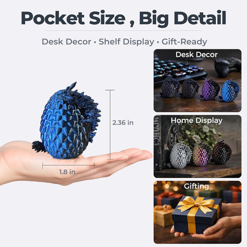 MiniMythos Toys 12 Pack 3D 12-Color Set 8+ Printed Dragon Eggs with Dragons Inside, Articulated Crystal Dragons, Dark