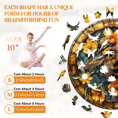 Decor(L-13.4 13.4in 300pcs) Wooden Puzzles for Adults, Leisurely Bee Wood Puzzles Adult, Unique Animal Shaped Wooden