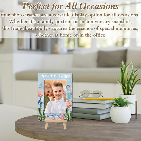 4x6 A04 Under the Sea Photo Frame, Me & My Brother Wooden Picture Frame with Easel, Photo Insert, Newborn Gifts