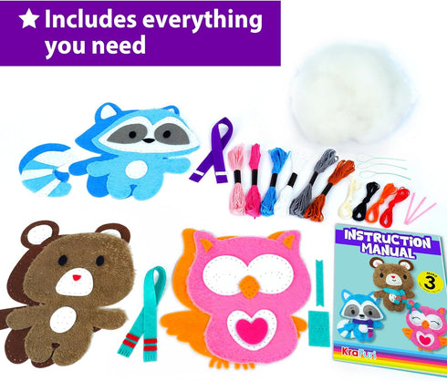 7 8 9 10 11 12 3 KRAFUN Sewing Kit for Kids Age Beginner My First Art & Craft, Includes Stuffed Animal Dolls Teddy
