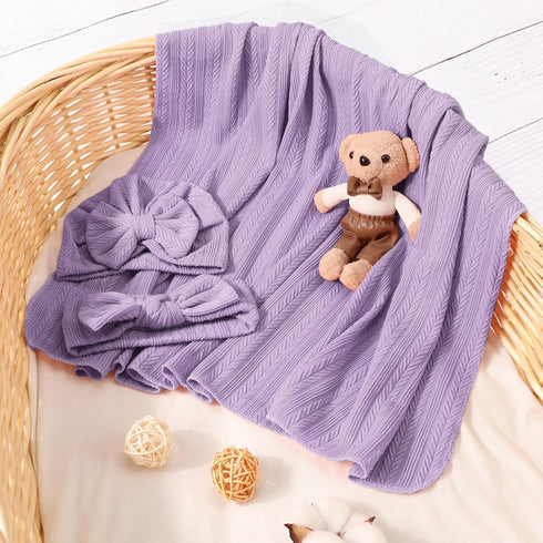 DRESHOW BQUBO Newborn Receiving Blanket with Matching Bow Hat and Headband Shower Gift for Toddler Girls