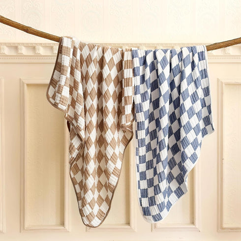 Pack 2 42 42 inches Ultra Soft Checkered Muslin Baby Blanket of Cotton Swaddles Bed Blankets for Babies and Toddlers