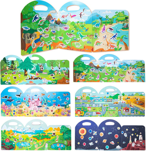 MIKNEKE 6 Pack 1-3 2-4 2 3 4 Jelly Reusable Sticker Books for Toddlers Years, Portable Travel Toys Sticker Activity