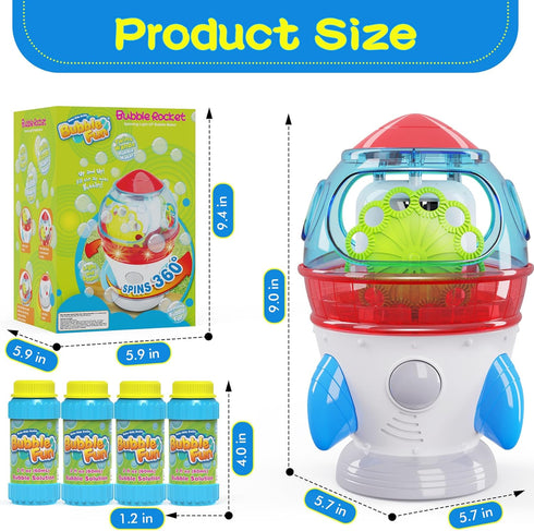 Automatic Bubble Machine, 360° Rotatable Rocket Bubble Blower with Lights & Music for Kids, Indoor Outdoor Use