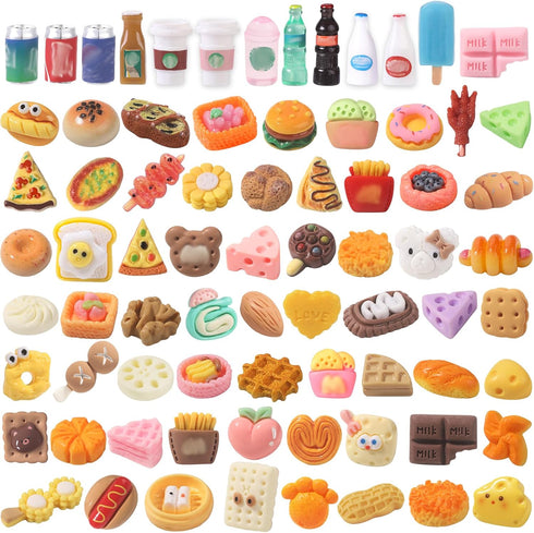 DULEFUN 100pcs Miniature Foods Drink Bottles Toys, Mixed Mini Resin Food Drinks Figures