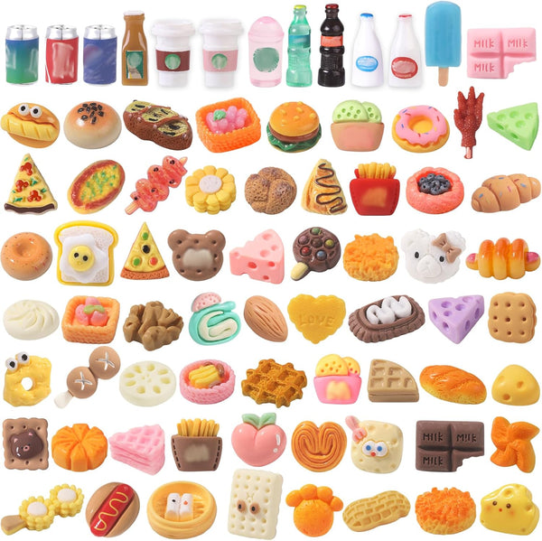 DULEFUN 100pcs Miniature Foods Drink Bottles Toys, Mixed Mini Resin Food Drinks Figures