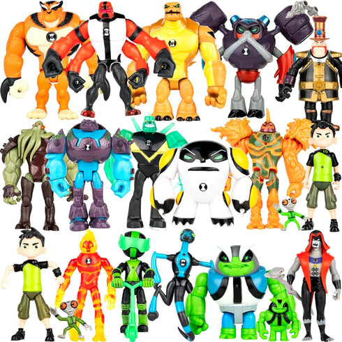 Exclusive 20 pcs Big Set Omnitrix Action Figures Toys, Anime Character Figurines with Cake Toppers, Alien Hero Party