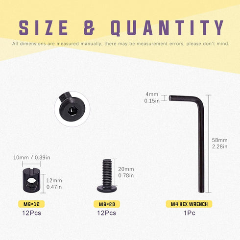 Swpeet 25Pcs M6 20mm 1 (M6x20mm) Black Crib Hardware Screws, Hex Socket Head Cap Crib Baby Bed Bolt and Barrel Nuts